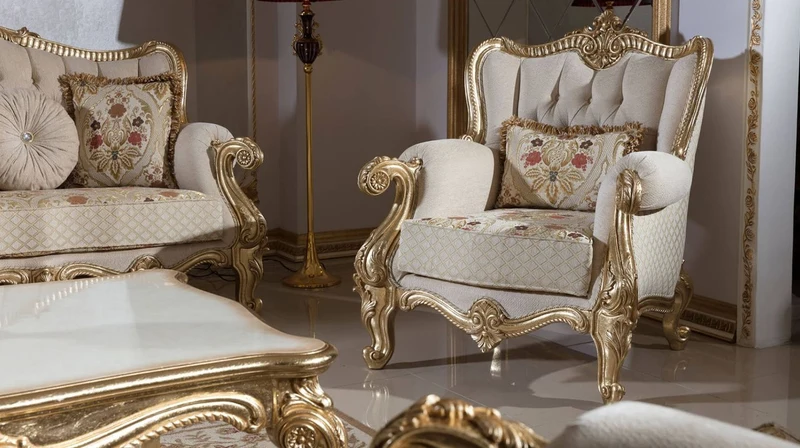 Casa Padrino Luxus Barock Wohnzimmer Sessel Grau / Mehrfarbig / Gold