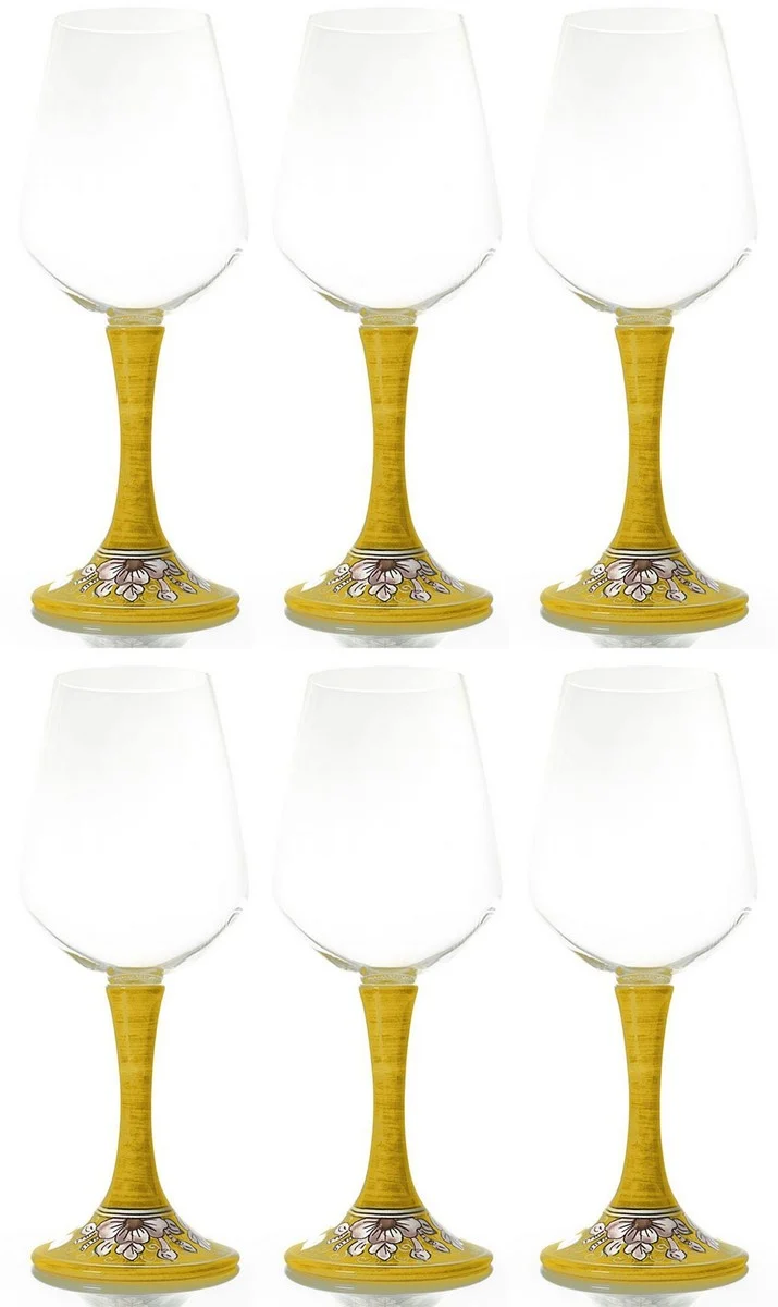 Casa Padrino Luxus Weinglas 6er Set Gelb / Mehrfarbig H. 23,5 cm - Handgefertigte & handbemalte Weingläser - Hotel & Restaurant Accessoires - Luxus Qualität - Made in Italy