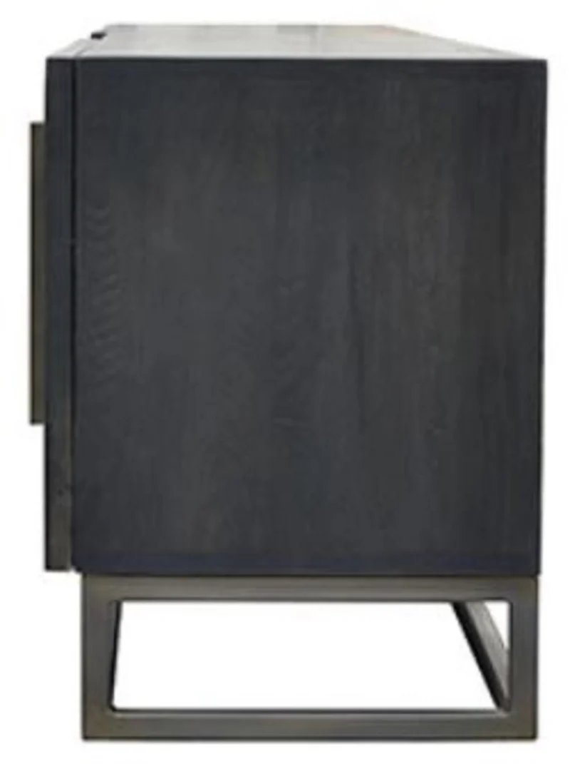 Casa Padrino Luxus Massivholz TV Schrank Schwarz / Messing 160 x 43 x H. 60 cm - Rustikales Eichenholz Wohnzimmer Sideboard mit 2 Türen - Rustikale Luxus Massivholz Wohnzimmer Möbel