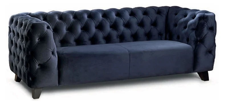 Casa Padrino Luxus Chesterfield 2er Sofa Blau / Schwarz 167 cm