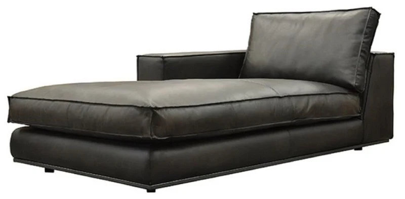 Casa Padrino Luxus Echtleder Chaiselongue Rechte Seite Schwarz 186 cm