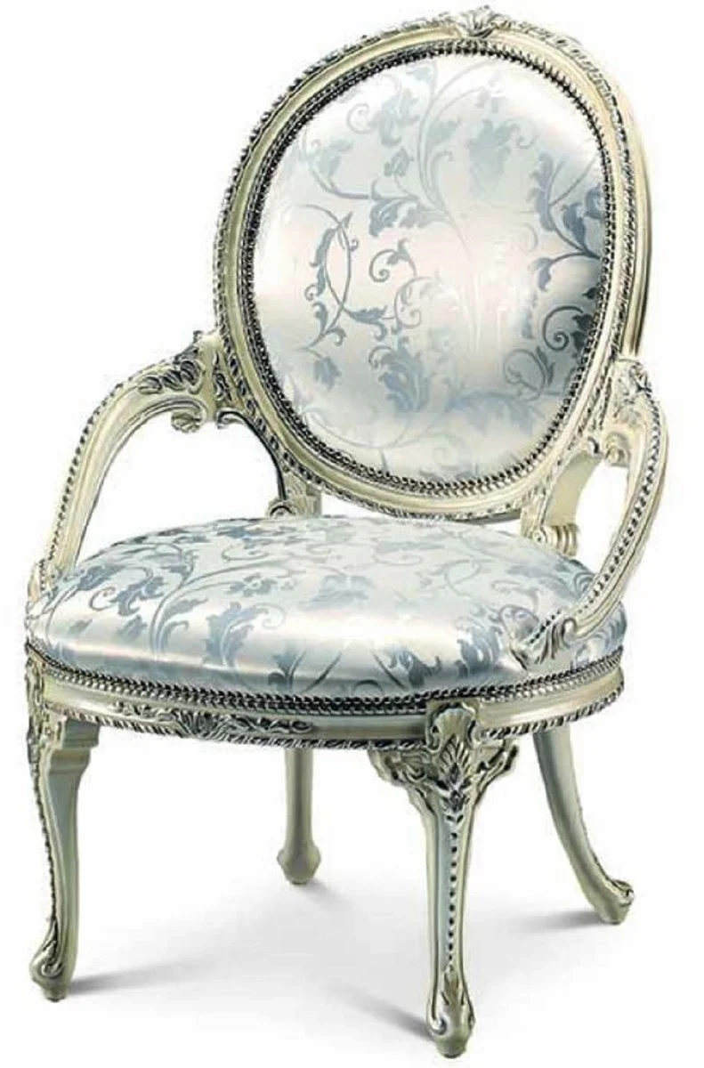 Casa Padrino Luxus Barock Esszimmer Stuhl mit Armlehnen Silber / Cremeweiß - Made in Italy