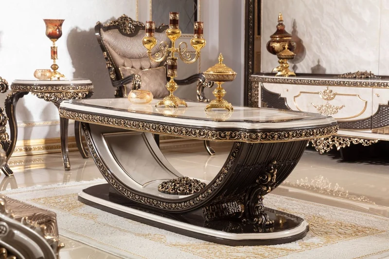 Casa Padrino Luxus Barock Couchtisch Creme / Dunkelbraun / Gold 168 cm