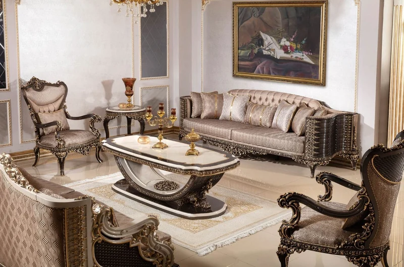 Casa Padrino Luxus Barock Couchtisch Creme / Dunkelbraun / Gold 168 cm