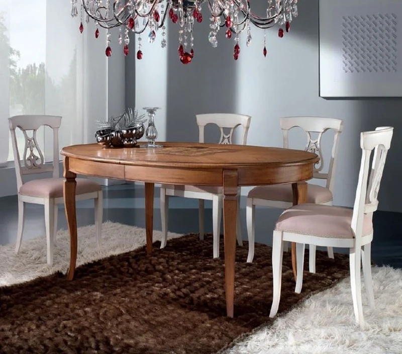 Casa Padrino Luxus Biedermeier Esstisch Braun Intarsien - Ovaler ausziehbarer Massivholz Esszimmertisch - Biedermeier Esszimmer Möbel - Luxus Qualität - Made in Italy