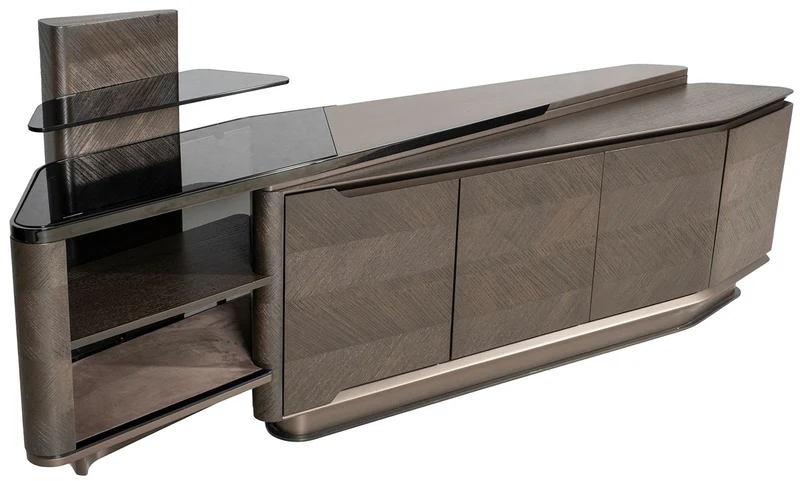 Casa Padrino Luxus Sideboard Dunkelbraun / Bronze / Schwarz 260,8 x 57,3 x H. 90,3 cm - Massivholz Schrank mit 4 Türen - Hotel Möbel - Luxus Möbel - Luxus Qualität
