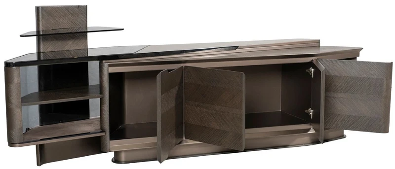 Casa Padrino Luxus Sideboard Dunkelbraun / Bronze / Schwarz 260,8 x 57,3 x H. 90,3 cm - Massivholz Schrank mit 4 Türen - Hotel Möbel - Luxus Möbel - Luxus Qualität