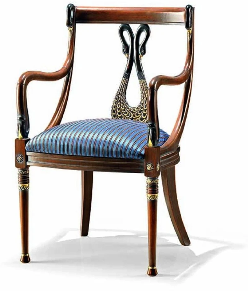 Casa Padrino Luxus Barock Esszimmer Stuhl mit Armlehnen Blau / Braun - Made in Italy