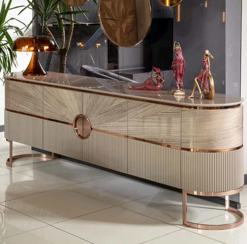 Casa Padrino Luxus Konsole mit 4 Türen Grau / Kupfer 240 cm