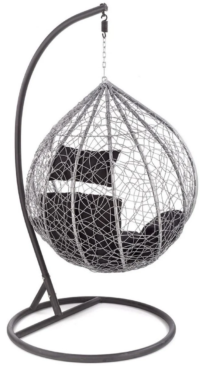Casa Padrino Garten Schaukelsessel Grau / Schwarz H. 195 cm