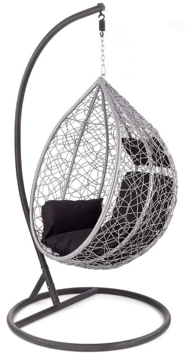 Casa Padrino Garten Schaukelsessel Grau / Schwarz H. 195 cm