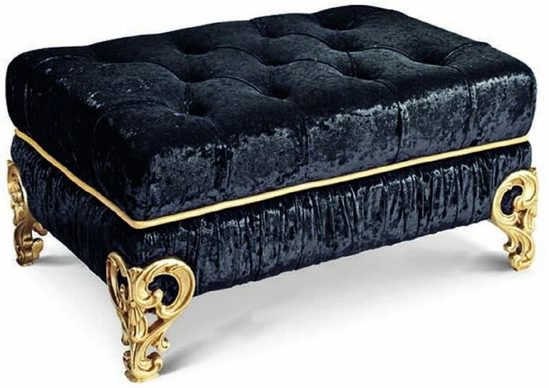 Casa Padrino Luxus Barock Hocker Schwarz / Gold 75 cm - Made in Italy