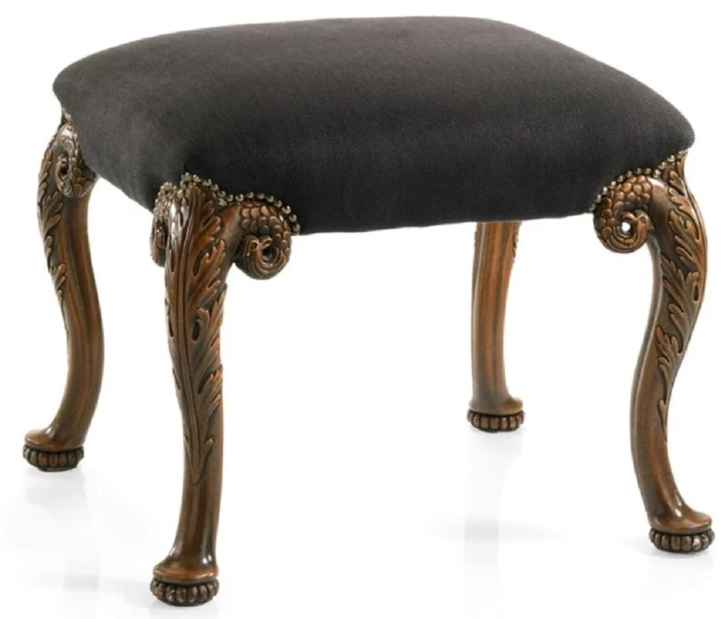 Casa Padrino Luxus Barock Hocker Schwarz / Braun - Handgefertigter Barockstil Sitzhocker - Barock Fußhocker - Barock Möbel - Edel & Prunkvoll - Luxus Qualität - Made in Italy