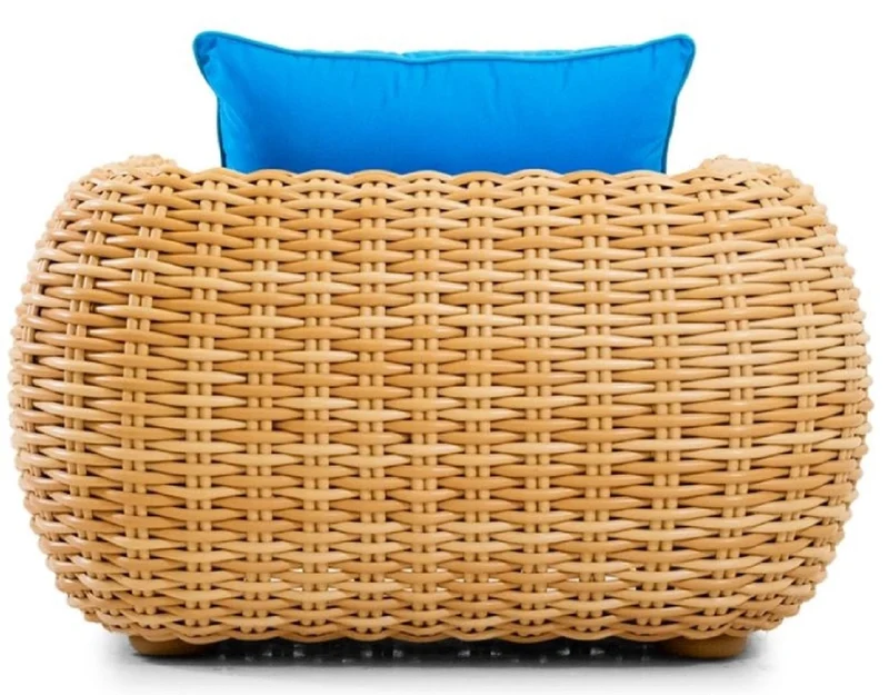 Casa Padrino Luxus Gartensessel Naturfarben / Blau 119 cm