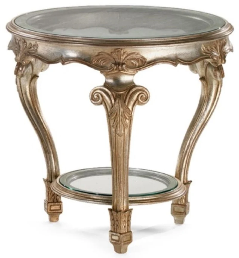 Casa Padrino Luxus Barock Beistelltisch Antik Silber - Prunkvoller Massivholz Tisch mit Glasplatten - Luxus Möbel im Barockstil - Barock Möbel - Luxus Qualität - Made in Italy