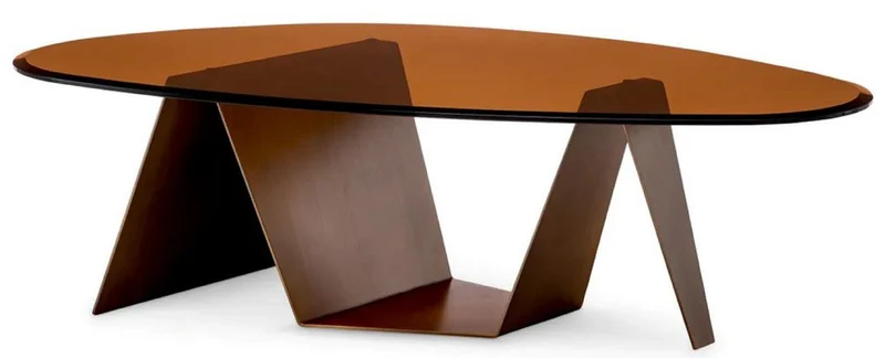 Casa Padrino Luxus Couchtisch mit Glasplatte dunkel Messing / Braun 130 cm