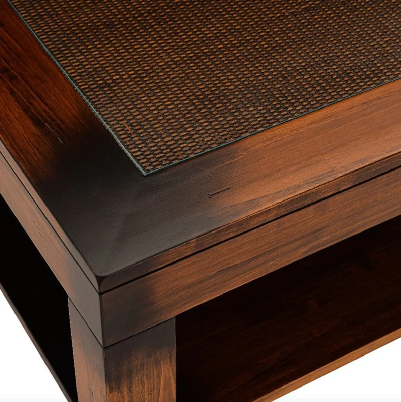Casa Padrino Luxus Vintage Stil Couchtisch Braun 100 x 100 x H. 45,5 cm - Quadratischer Massivholz Wohnzimmertisch mit Glasplatte - Vintage Stil Wohnzimmer Möbel - Luxus Möbel