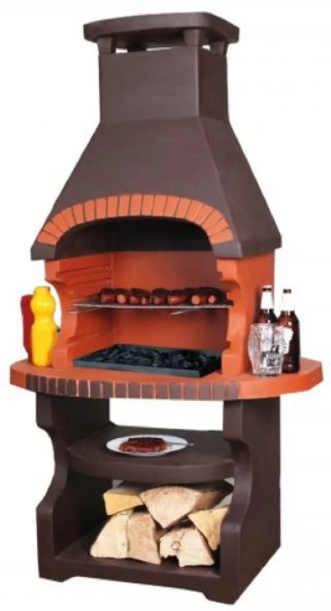 Casa Padrino Luxus Gartengrill Dunkelbraun / Orange 98 x 62 x H. 170 cm - Beton Grillkamin - Luxus Garten Accessoires