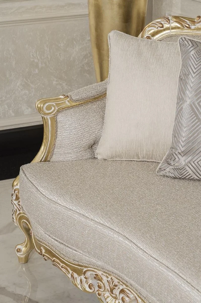 Casa Padrino Luxus Barock Wohnzimmer Sofa Grau / Gold 292 cm - Barock Möbel