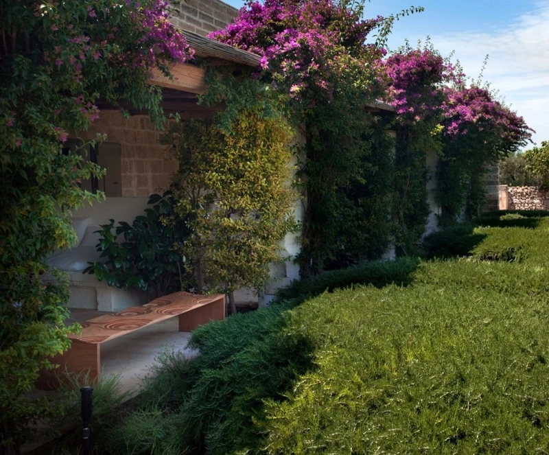 Casa Padrino Luxus Gartenbank Naturfarben / Braun 200 cm - Made in Italy