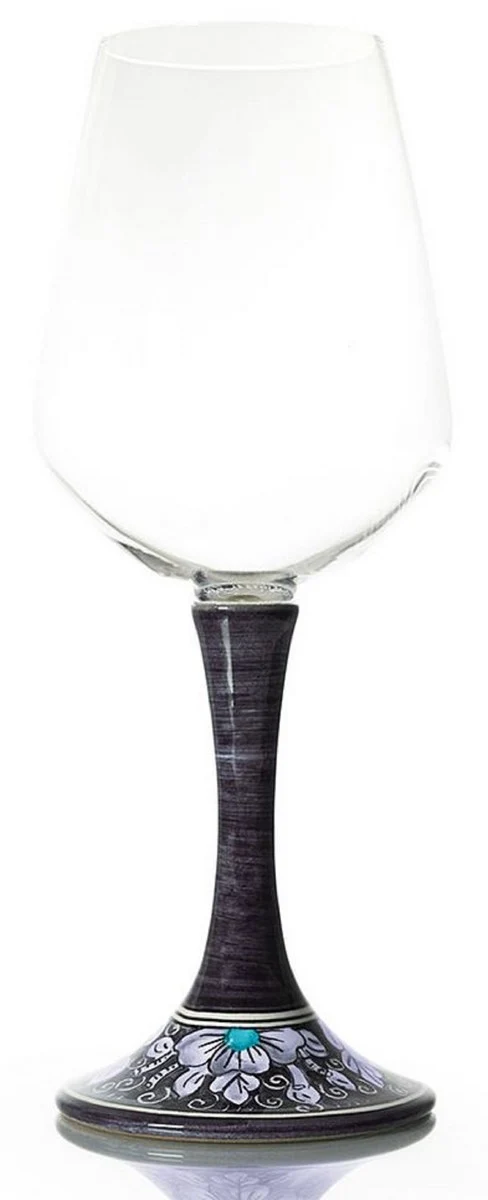 Casa Padrino Luxus Weinglas 6er Set Schwarz / Mehrfarbig H. 23,5 cm - Handgefertigte & handbemalte Weingläser - Hotel & Restaurant Accessoires - Luxus Qualität - Made in Italy
