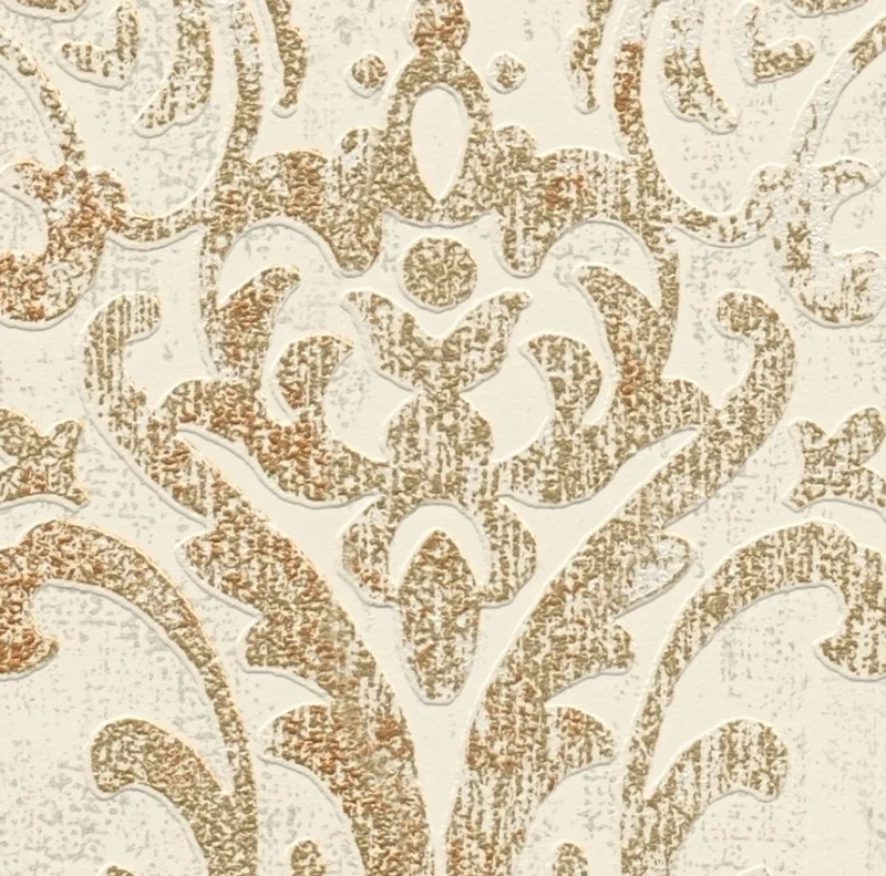 Casa Padrino Barock Vliestapete Creme / Gold Metallic