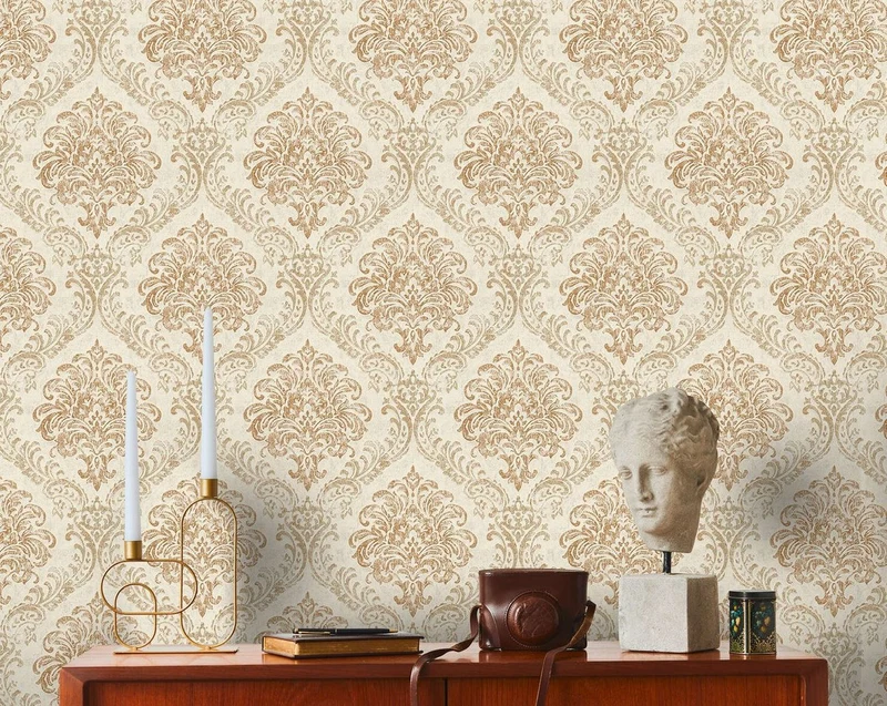Casa Padrino Barock Vliestapete Creme / Gold Metallic