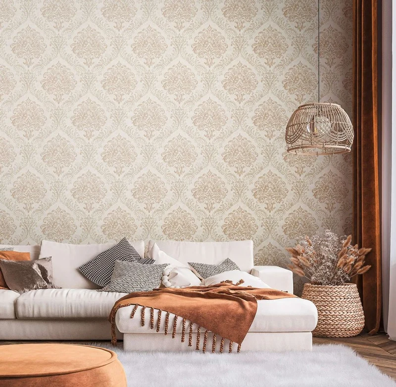 Casa Padrino Barock Vliestapete Creme / Gold Metallic