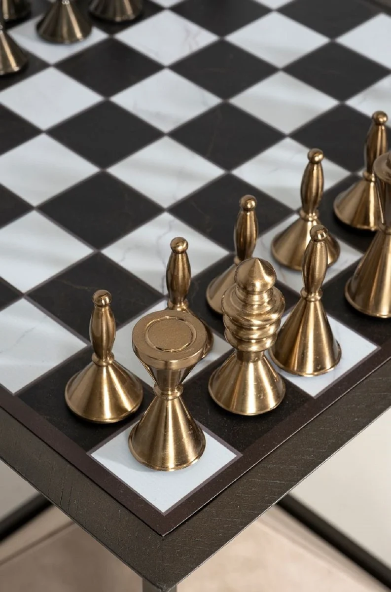 Casa Padrino Luxus Schach Beistelltisch Dunkelbraun / Weiß / Beige / Bronze 50 x 50 x H. 70 cm - Wohnzimmer Beistelltisch - Hotel Tisch - Wohnzimmer Möbel - Hotel Möbel - Luxus Qualität