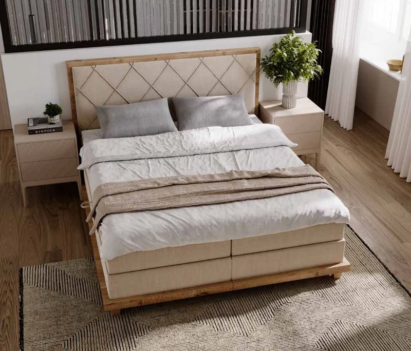 Casa Padrino Luxus Doppelbett Naturfarben 170 x 210 x H. 115 cm - Massivholz Bett mit Matratze - Schlafzimmer Möbel - Hotel Möbel - Luxus Möbel - Luxus Einrichtung