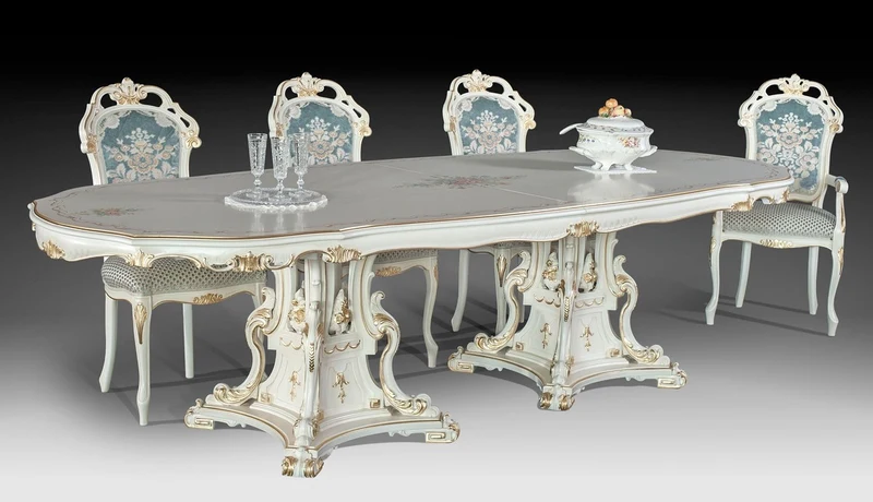 Casa Padrino Luxus Barock Esstisch Elfenbein / Mehrfarbig / Gold 700 cm - Riesiger Massivholz Esszimmertisch im Barockstil - Barock Esszimmer & Hotel Möbel - Luxus Qualität - Made in Italy