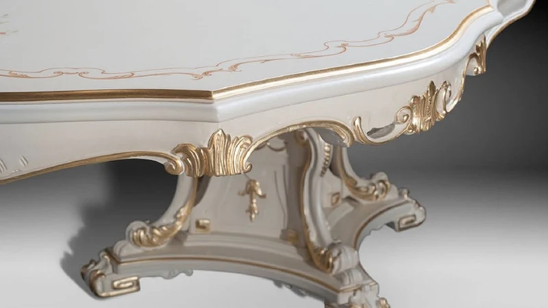 Casa Padrino Luxus Barock Esstisch Elfenbein / Mehrfarbig / Gold 700 cm - Riesiger Massivholz Esszimmertisch im Barockstil - Barock Esszimmer & Hotel Möbel - Luxus Qualität - Made in Italy