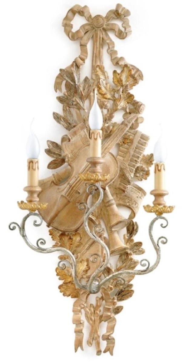 Casa Padrino Luxus Barock Wandleuchte Naturfarben / Antik Silber 41 x 19 x H. 95 cm - Prunkvolle Wandlampe im Barockstil - Barock Leuchten - Luxus Qualität - Made in Italy