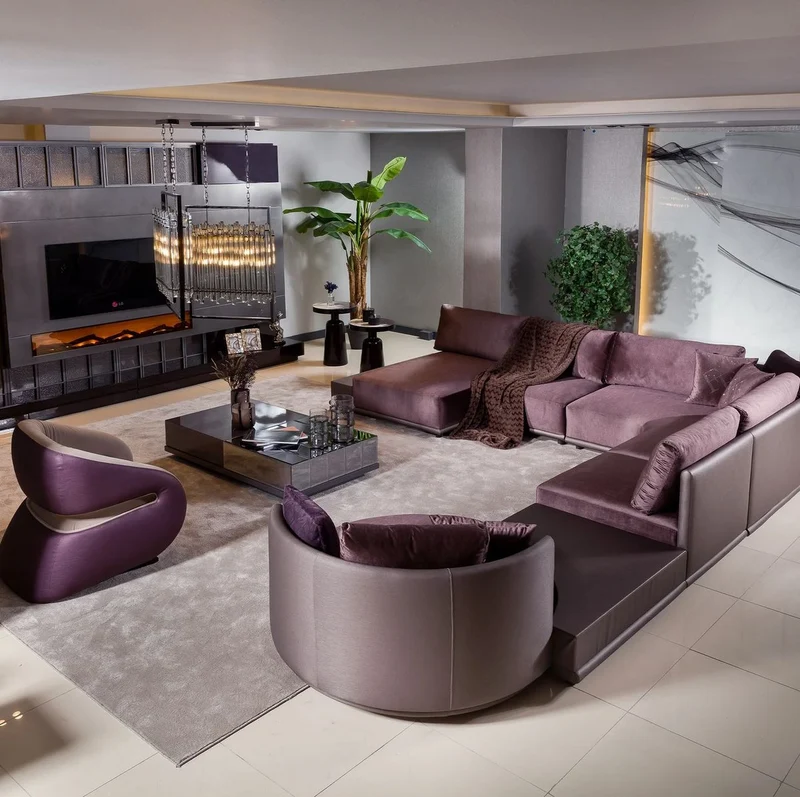 Casa Padrino Modulares Luxus Wohnzimmer Ecksofa Lila 420 cm