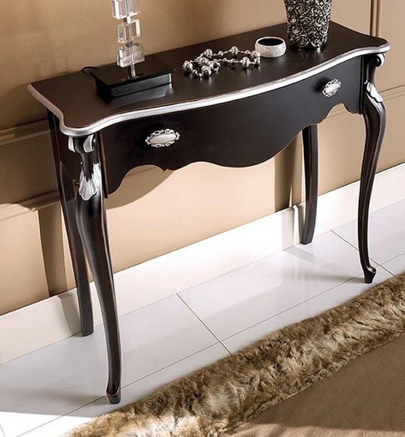 Casa Padrino Luxus Barock Konsole Schwarz / Silber 93 cm - Made in Italy