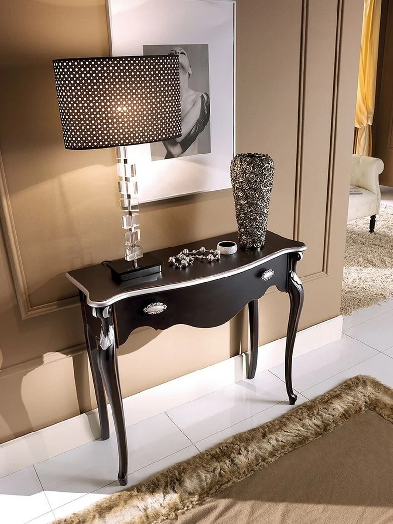 Casa Padrino Luxus Barock Konsole Schwarz / Silber 93 cm - Made in Italy