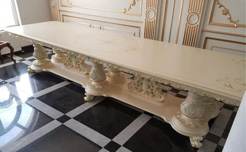 Casa Padrino Luxus Barock Esstisch Elfenbein / Mehrfarbig / Gold - Großer Massivholz Esszimmertisch im Barockstil - Barock Esszimmer & Hotel Möbel - Luxus Qualität - Made in Italy