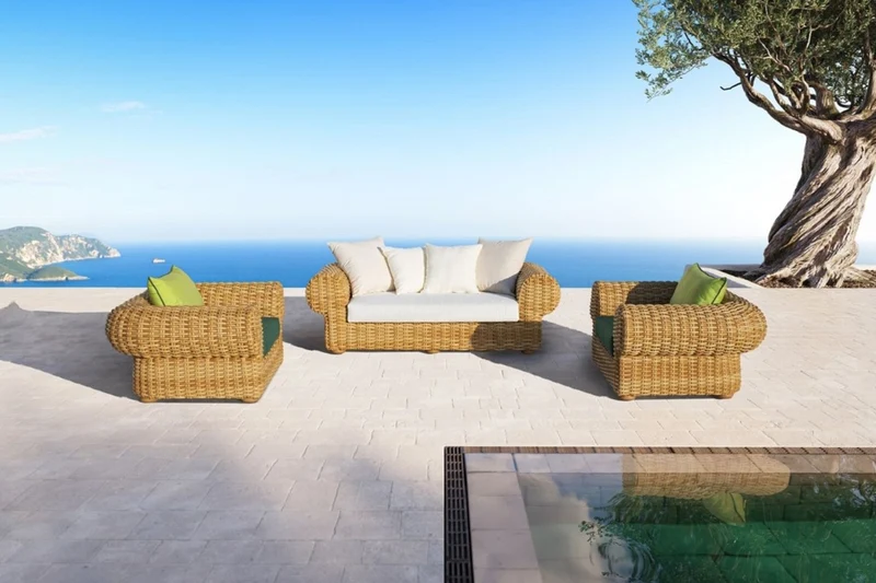 Casa Padrino Luxus 2er Gartensofa Naturfarben / Weiß 205 cm