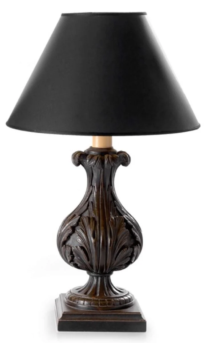 Casa Padrino Luxus Barock Tischleuchte Antik Dunkelbraun / Schwarz Ø 19 x H. 48,5 cm - Prunkvolle Barockstil Schreibtischleuchte mit Lampenschirm - Luxus Qualität - Made in Italy