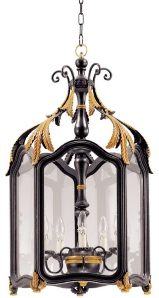 Casa Padrino Luxus Barock Wohnzimmer Hängeleuchte Schwarz / Gold 50 x 50 x H. 90 cm - Handgefertigte Barockstil Pendelleuchte - Luxus Qualität - Made in Italy - Edel & Prunkvoll
