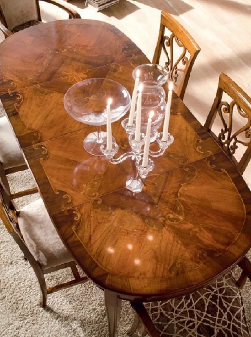 Casa Padrino Luxus Biedermeier Massivholz Esstisch Braun Intarsien - Ovaler ausziehbarer Esszimmertisch - Biedermeier Esszimmer Möbel - Luxus Qualität - Made in Italy