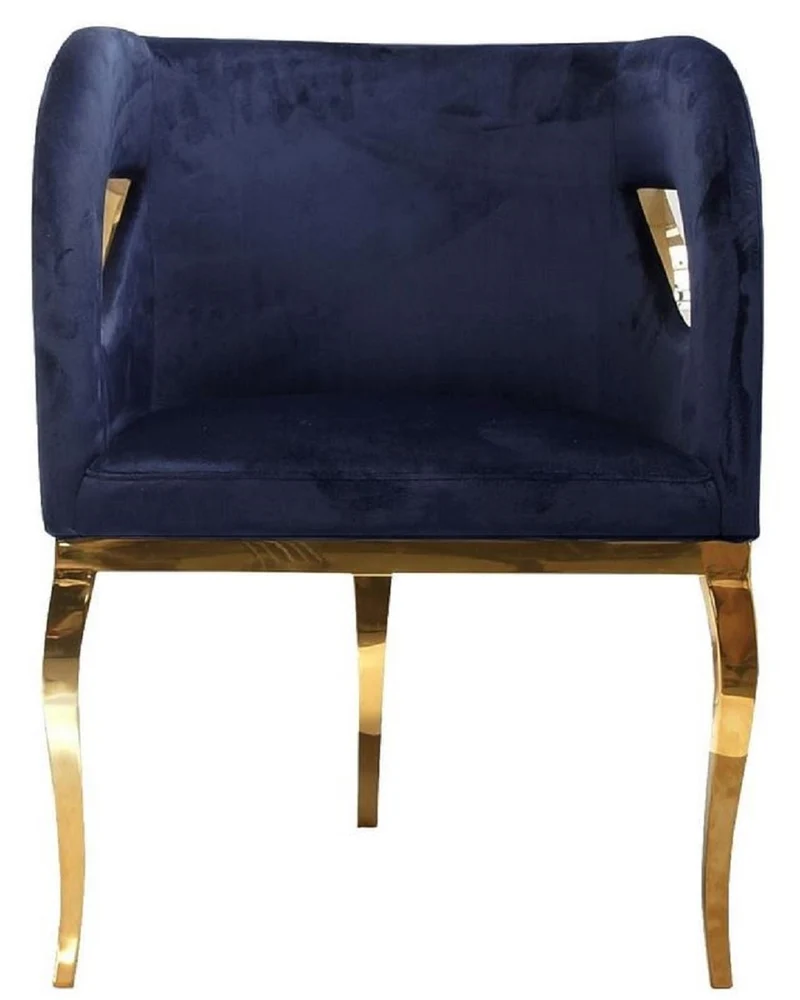 Casa Padrino Luxus Samt Sessel Blau / Gold 78 x 55 x H. 59 cm - Wohnzimmer Sessel - Hotel Sessel - Wohnzimmer Möbel - Luxus Möbel - Wohnzimmer Einrichtung - Luxus Einrichtung - Möbel Luxus