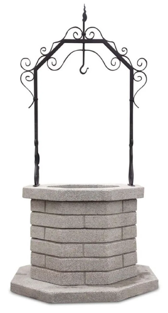 Casa Padrino Jugendstil Gartenbrunnen Grau / Schwarz 119 x 119 x H. 213 cm