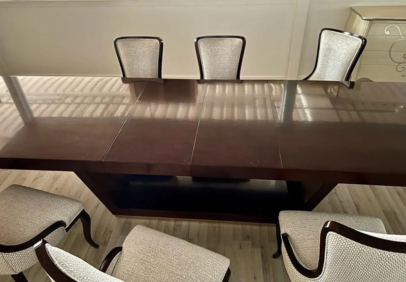 Casa Padrino Luxus Esstisch Braun / Gold 300-400 x 110 x H. 78 cm - Ausziehbarer Massivholz Esszimmertisch - Italienische Luxus Esszimmer Möbel - Luxus Qualität - Made in Italy