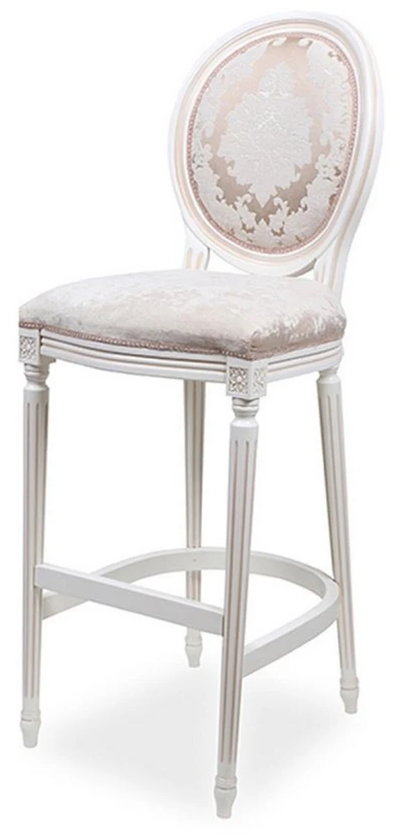 Casa Padrino Luxus Barock Barstuhl Rosa / Weiß - Barockstil Barhocker mit elegantem Muster - Luxus Bar Möbel im Barockstil - Edel & Prunkvoll