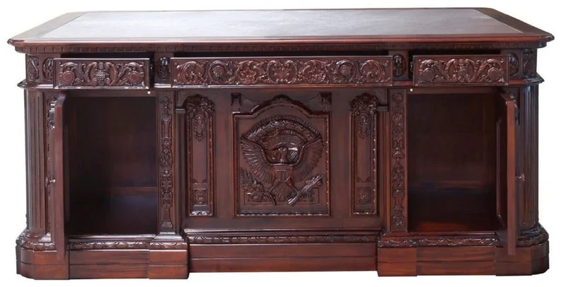 Casa Padrino Luxus Barock Mahagoni Schreibtisch Dunkelbraun / Braun 185 x 125 x H. 83 cm - Prunkvoller Barockstil Massivholz Bürotisch - Mahagoni Büro Möbel - Barock Büro Möbel