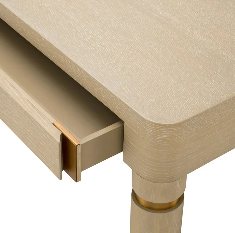 Casa Padrino Luxus Schreibtisch mit 2 Schubladen Beige / Messing 160 x 60 x H. 76 cm - Bürotisch - Computertisch - Büro Möbel - Luxus Möbel - Luxus Einrichtung - Büro Einrichtung - Luxus Qualität