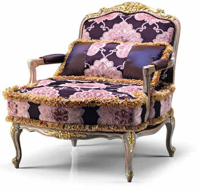 Casa Padrino Luxus Barock Sessel Lila / Grau / Gold - Made in Italy