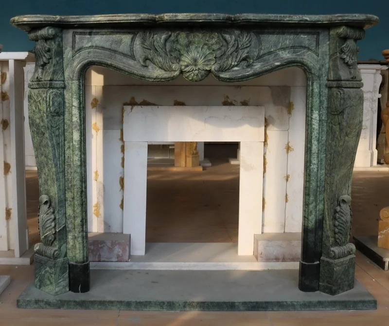 Casa Padrino Luxus Barock Marmor Kaminumrandung Dunkelgrün 150 x H. 120 cm