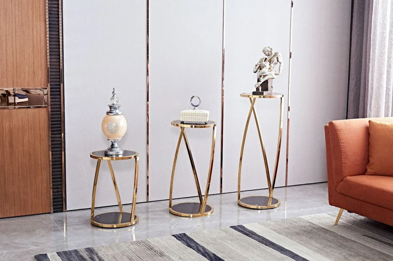 Casa Padrino Luxus Beistelltisch Gold / Schwarz Ø 35 x H. 90 cm - Runder Edelstahl Blumentisch mit getönten Glasplatten - Wohnzimmer Möbel - Luxus Möbel